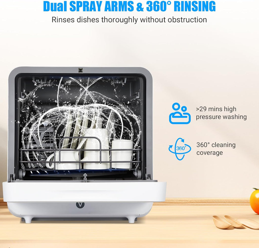 Countertop Dishwasher, 5 Programs Portable Dishwasher with Touch Control & Air-Drying Function