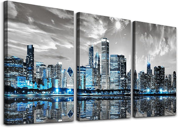 Chicago Skyline Wall Decor, City Night Canvas Prints