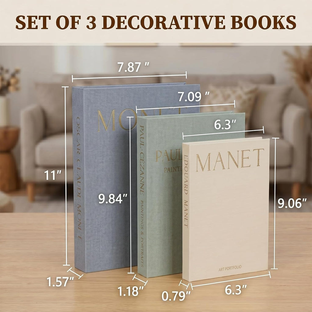 Decorative Book Set (3 Linen Fabric Simulation Book) Decorative Box with Hidden Storage Space Suitable for Decorating