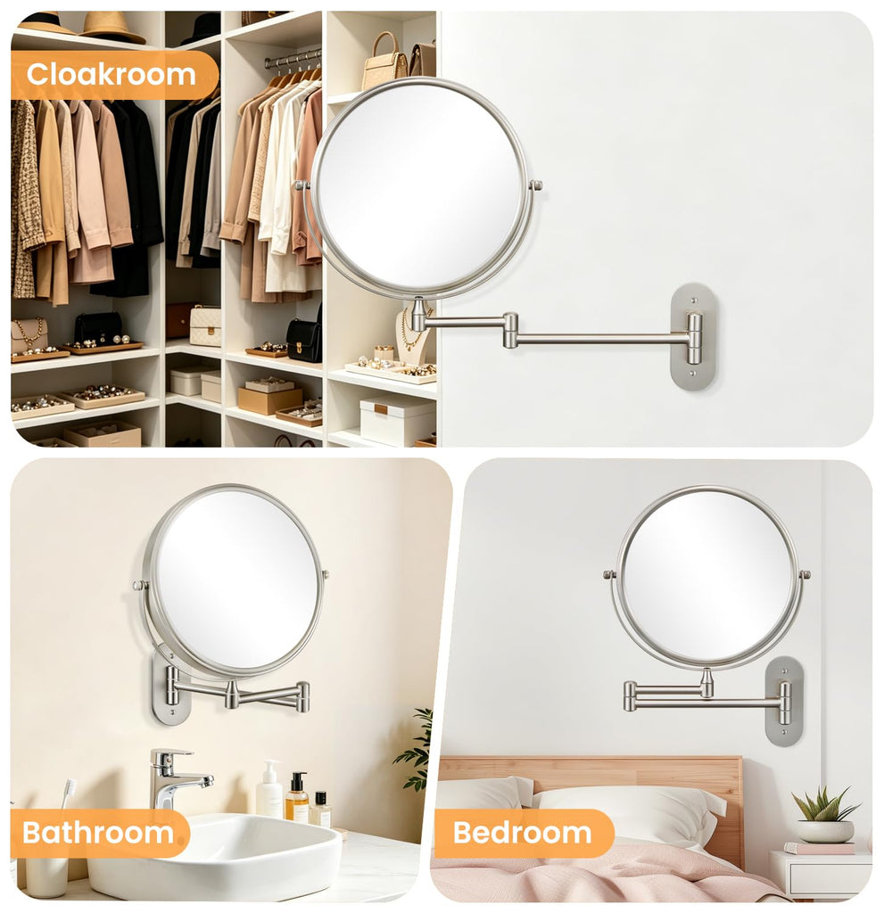 Wall Mounted Makeup Mirror, 8 Inch Double-Sided Magnifying Mirror
