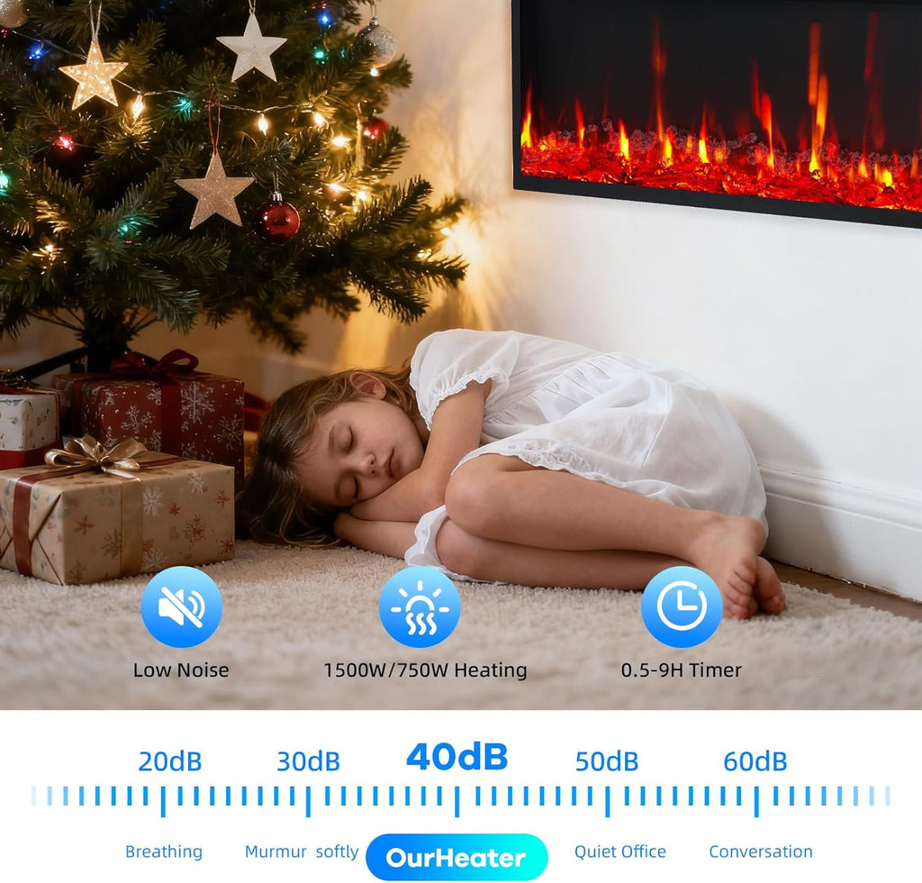 50 in Electric Fireplace Wall Mounted/Recessed with Remote Control