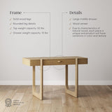 Haley Mid Century Modern Home Office Desk, Solid Wood Writing Desk with Drawer and Rounded Legs, Light Brown