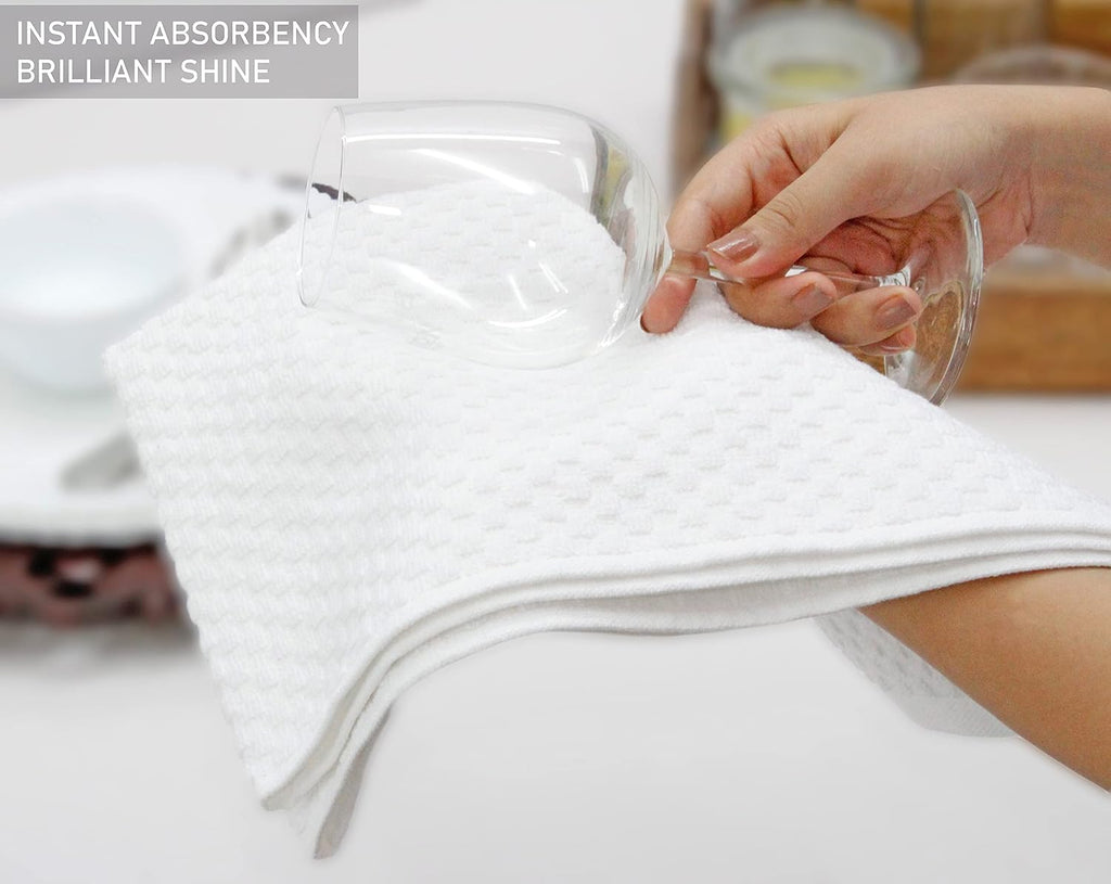 Amazing Kitchen Towel - 12 Pack 100% Cotton Waffle Terry Towel | White - 16x28 inch Euro Café Waffle Weave Dish