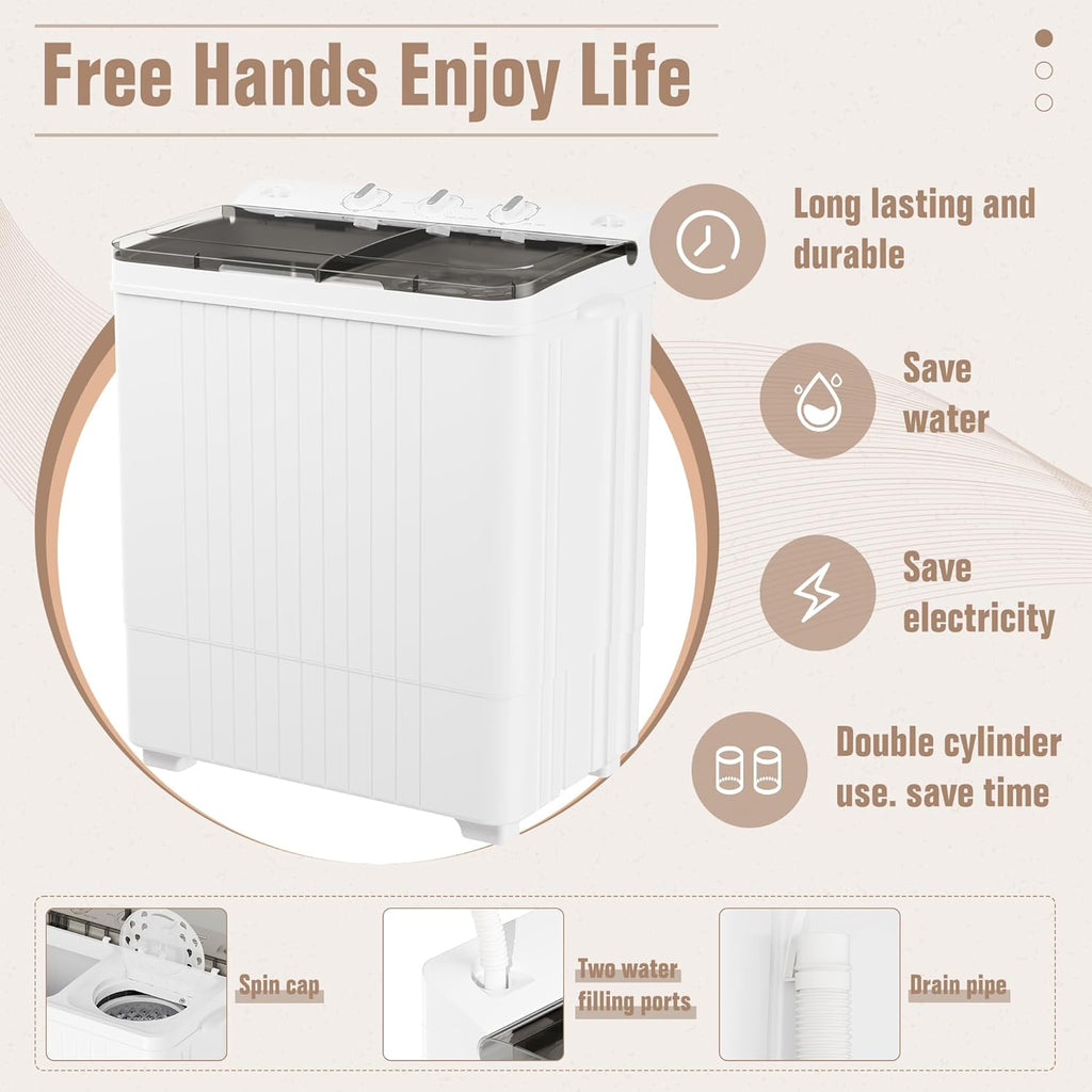 Portable Washing Machine, Twin Tub 28 Lbs Capacity Laundry, Mini Compact Washer and Spin Dryer Combo with Spin Cycle
