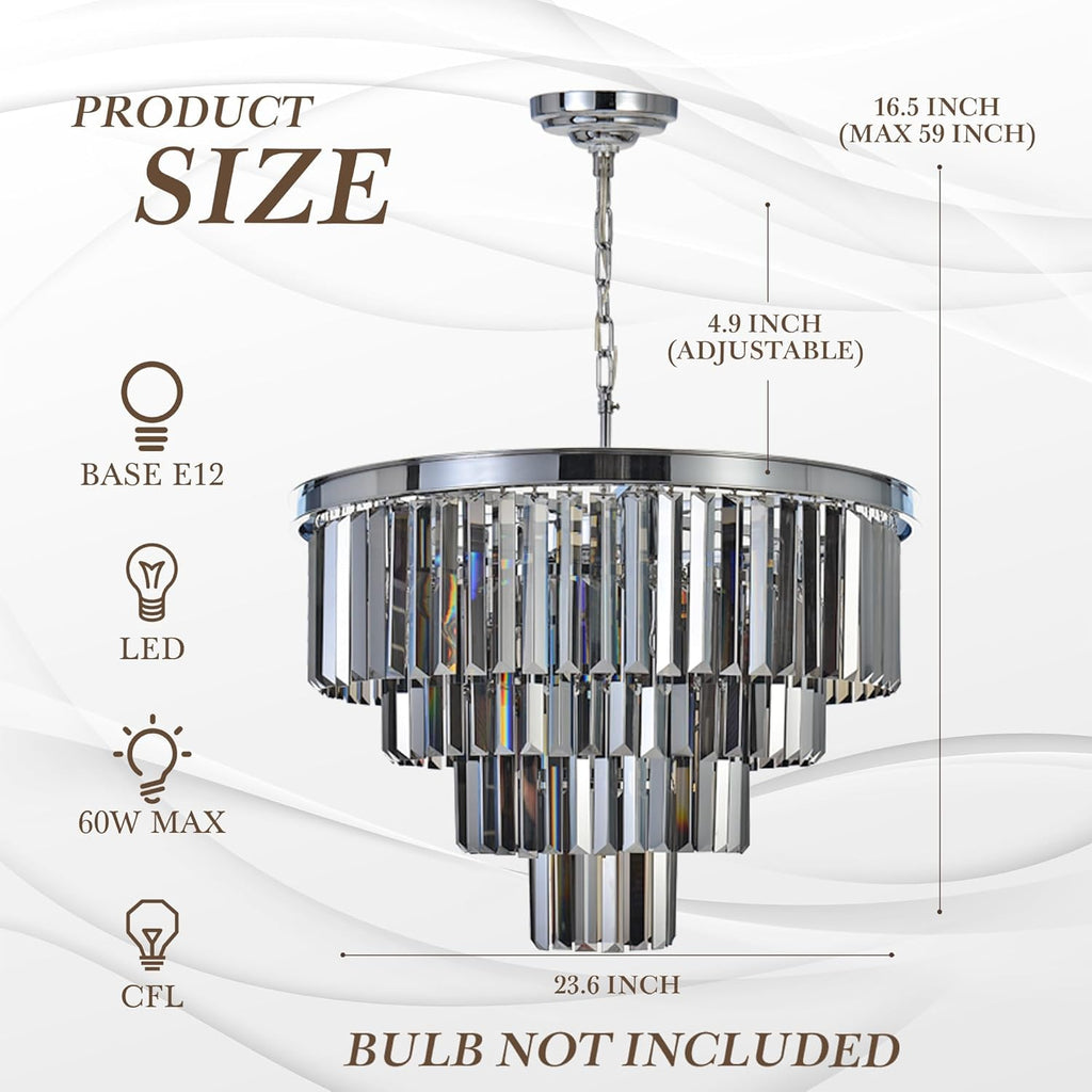 Inspired Odeon Style Chrome Smoke Crystal 4-Tier Modern Chandelier W23.6"