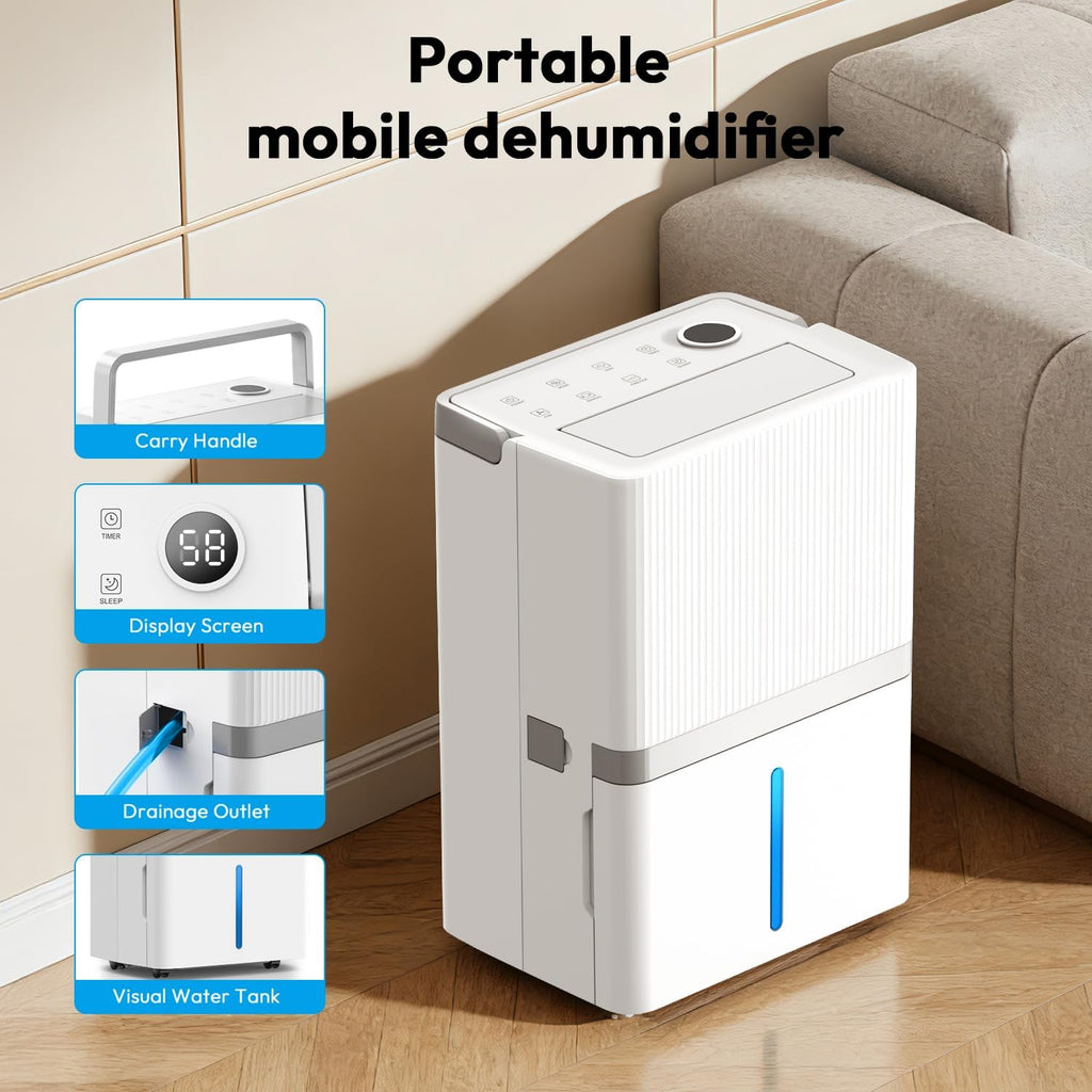 5000 Sq.Ft Dehumidifier for Basement and Home, 75 Pints Dehumidifier with Drain Hose, Smart Humidity Control, 24H