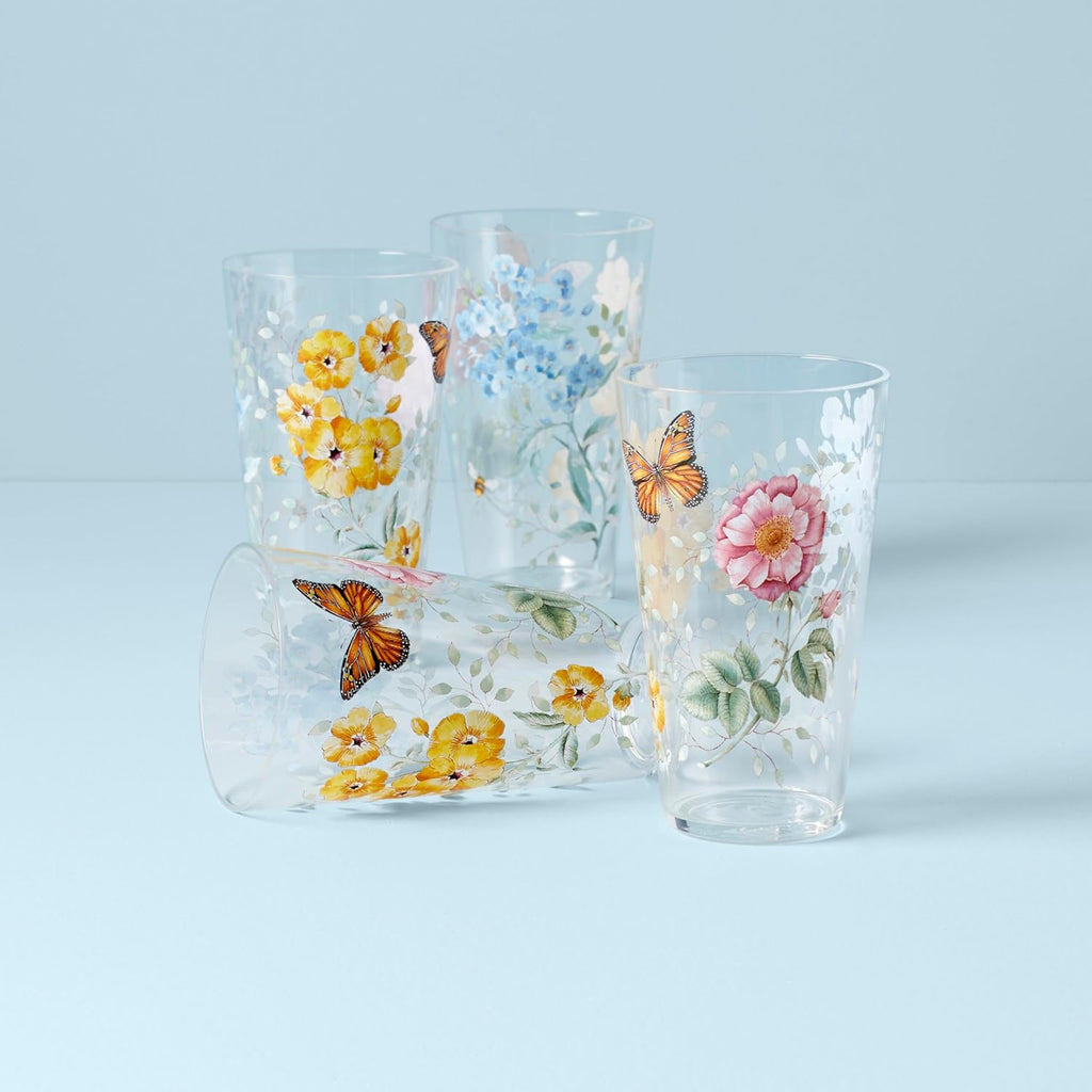 866239 Butterfly Meadow Acrylic 4-Piece Highball Set, 20 oz, Acrylic NOT GLASS