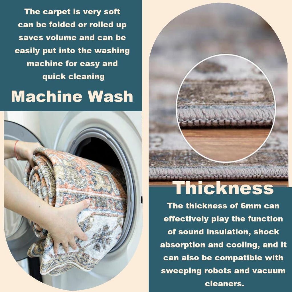 Washable Area Rug 9'x12' Boho Design Non-Shedding Easy Care Ideal for High Traffic Areas in Living R
