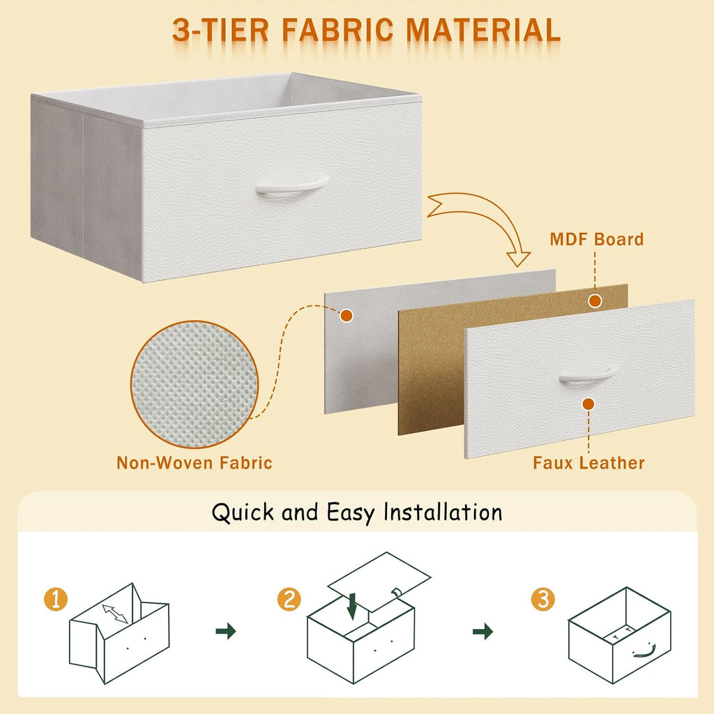 Modern Corner Vanity Desk with 6 Fabric Drawers Power Outlet Side Pocket L Shaped Drawers Makeup Desk Dressing Table