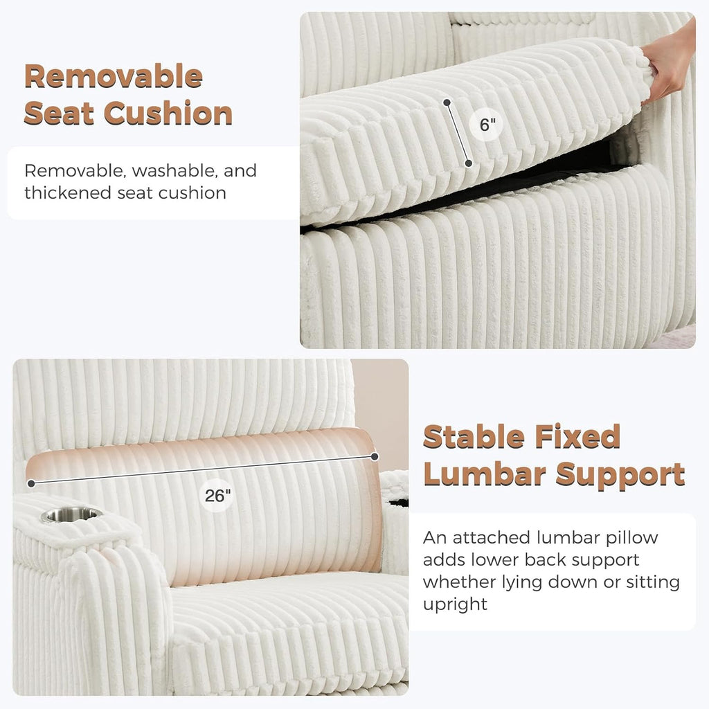 Power Nursery Recliner,26''Swivel Rocker Recliner,Adjustable Headrest,White | Extra Wide Recliner, Oversized