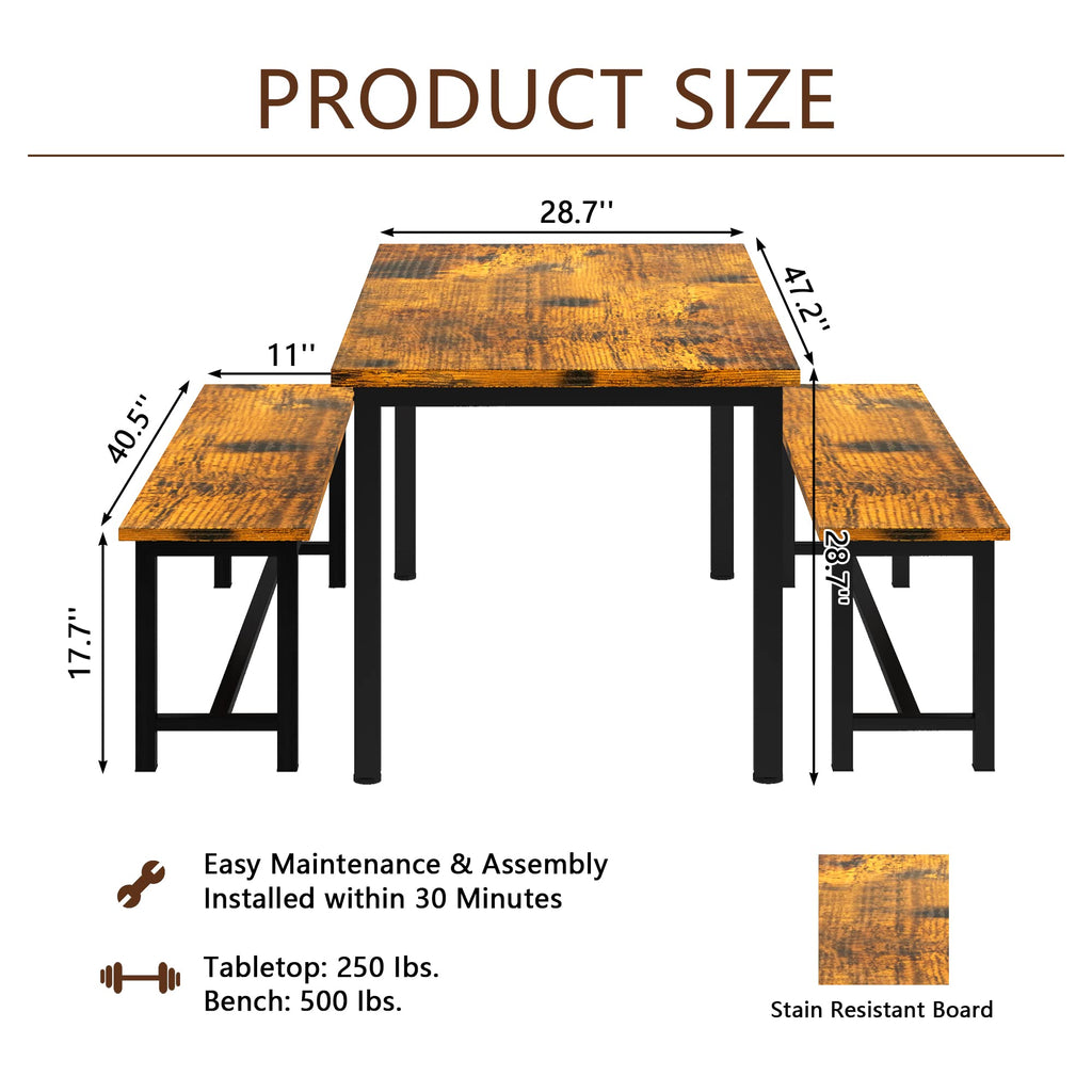Kitchen Table Set with 2 Benches 4 Person Dining Room Table Set Kitchen, Dining Room, Restaurant, Space Saving