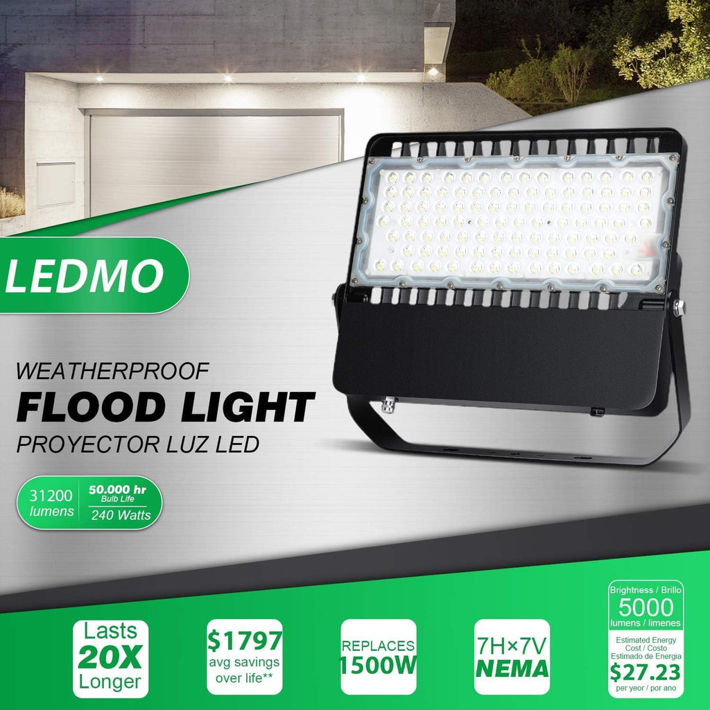 LED Flood Light Outdoor 240 Watt, Floodlights with Dusk to Dawn | Photocell High Output 36000 Lumen, Commercial Grade