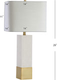 29" Brass Gold/White Metal and Marble Table Lamp, Contemporary Transitional Bedside Lamp, White Linen Rectangle Shade