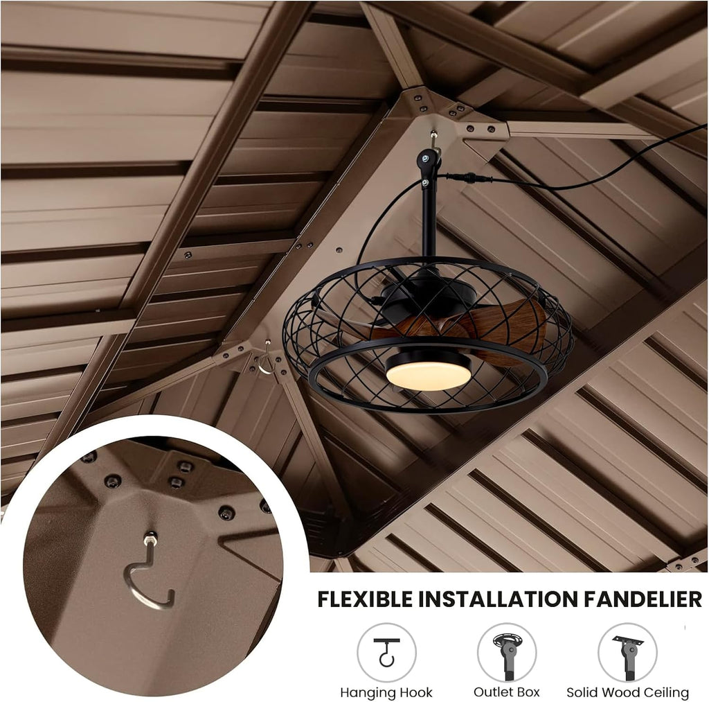 20'' Outdoor Ceiling Fans with Lights, Gazebo Fan Wet Rated Remote&APP Control, Plug in Ceiling Fan for Patios