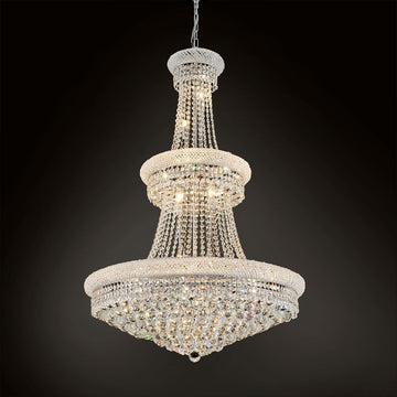 Large Crystal Chandelier Light fixtures - Diameter 31.5 inch, 3 Layers Chrome Ceiling Haning Chandeliers, Pendant Lighting for Living Room, Staircase, Foyer