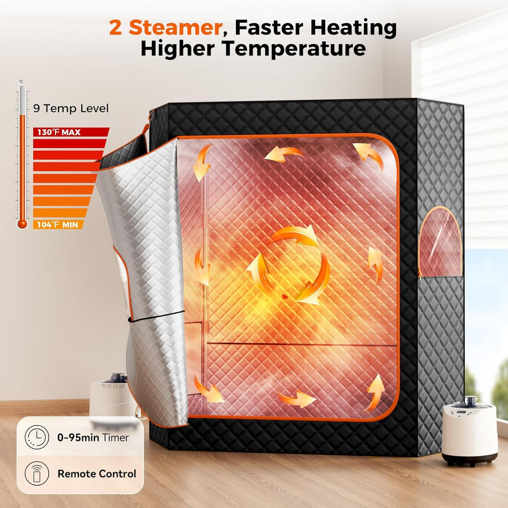 Portable Sauna Box, 2 Person Portable Steam Sauna for Home, Large Sauna Tent with 2 Steamer