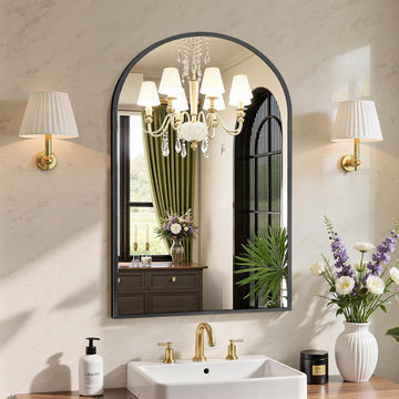 20"x30" Arched Black Bathroom Mirrors for Wall, Vanity Mirror