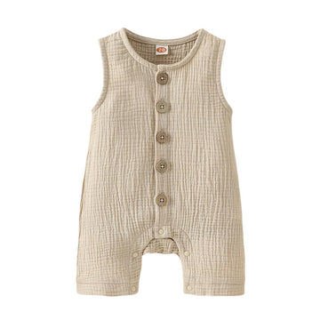 Baby Unisex One-piece Breathable Romper with Buttons, Newborn Baby Boys Girls Sleeveless Cotton Lounge Set