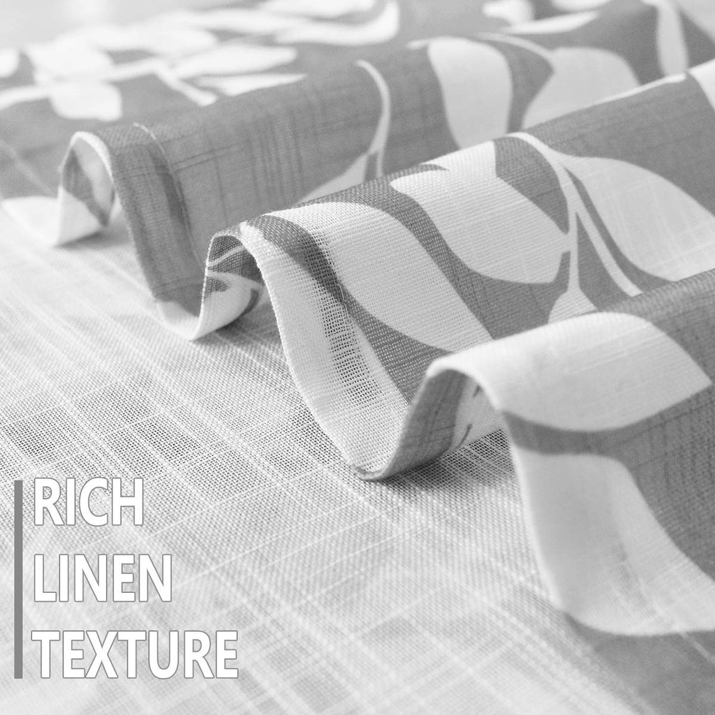 Grey White Kitchen Tier Curtains 27x36"L Short Leaf Print Cafe Curtain 2pc