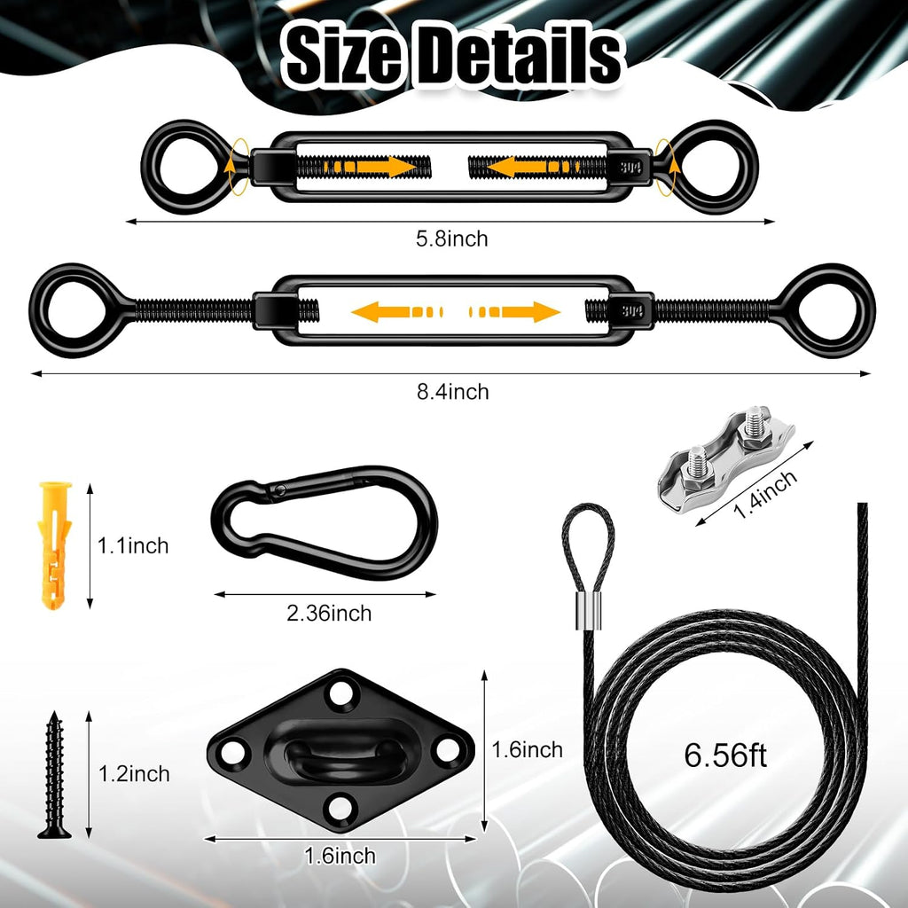 Sun Shade Sail Hardware Kit,Black,Classic Style | Sails Installation Kits, 304 Stainless Steel Accessories Set