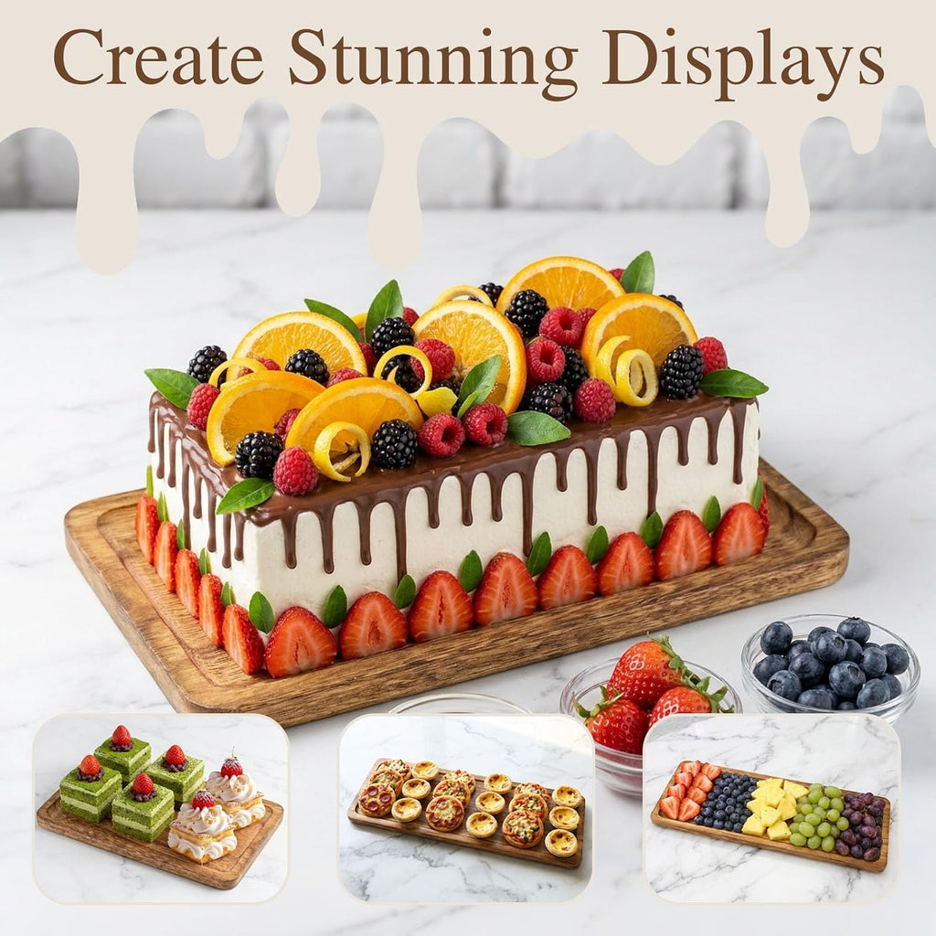 Brown Wood 3 Tier Foldable Serving Tray for Cupcake Dessert Stand,Rectangular Farmhouse Stand Charcuterie Board