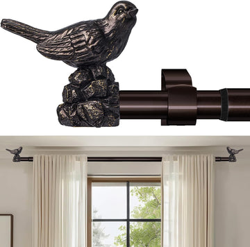 Curtain Rods Vintage Oil Bronze Curtain Rods for Windows Adjustable Drapery Rod with Bird Finials