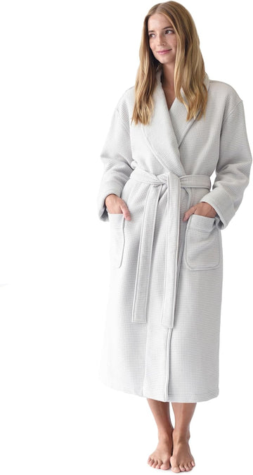 Waffle Bath Robe, Lightweight Spa Robe with Pockets | 40% Viscose from Bamboo Blend