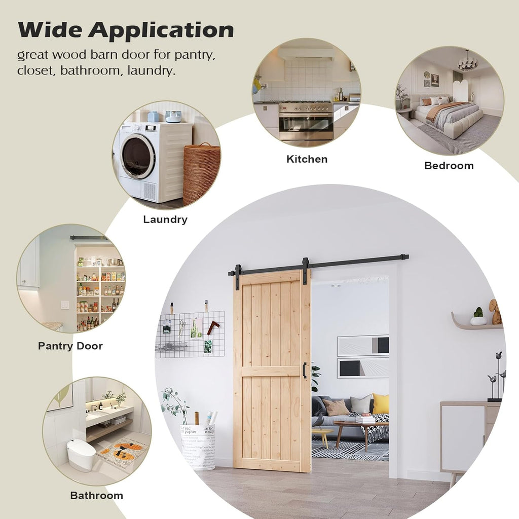 36in x 84in Sliding Barn Wood Door,Interior Doors,DIY Assemblely,Solid Natural Spruce Panelled Slab,