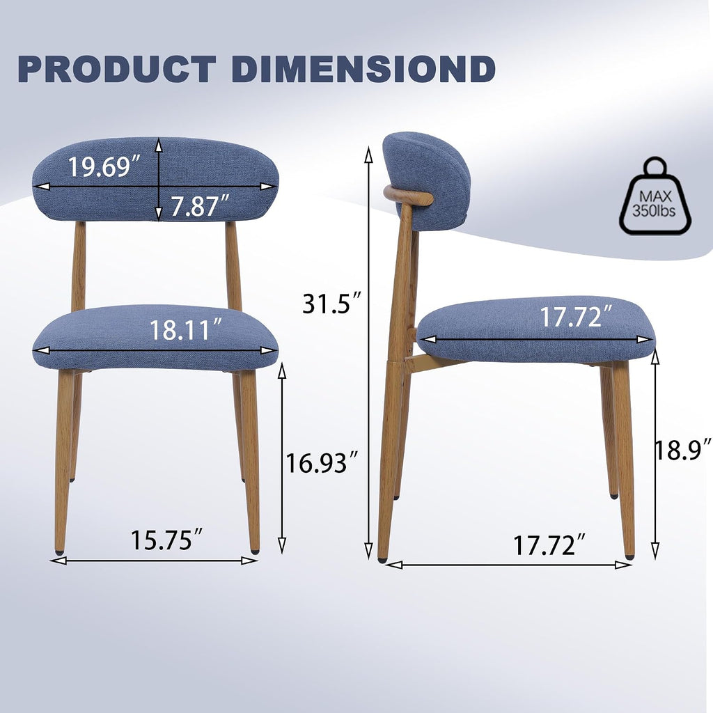 Modern Upholstered Dining Chairs Set of 4, Mid-Century Metal Frame with Wood Grain, Linen Fabric Side Chair for