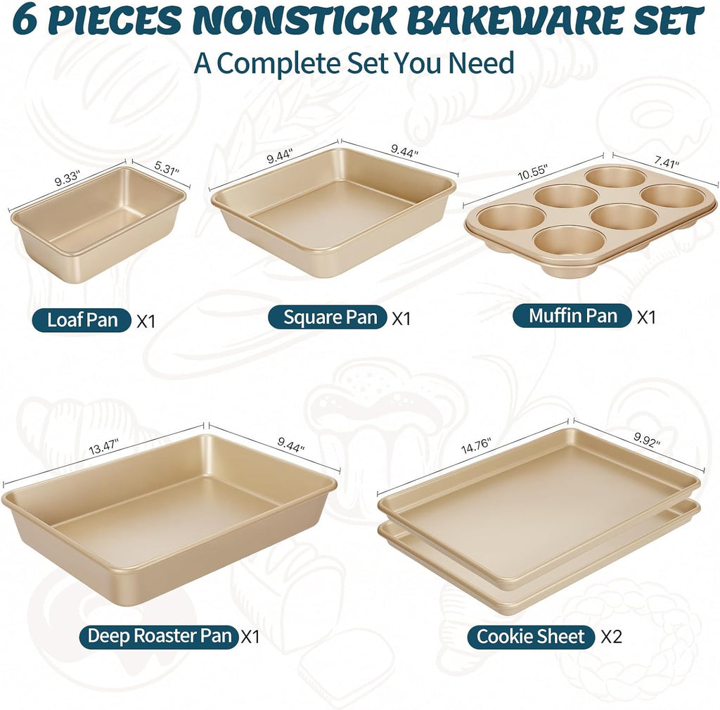 Pans Set, Nonstick Stackable Bakeware Sets, Oven Pans for Cooking, 6 Pieces Sheets Set Including Cookie Sheet, Deep