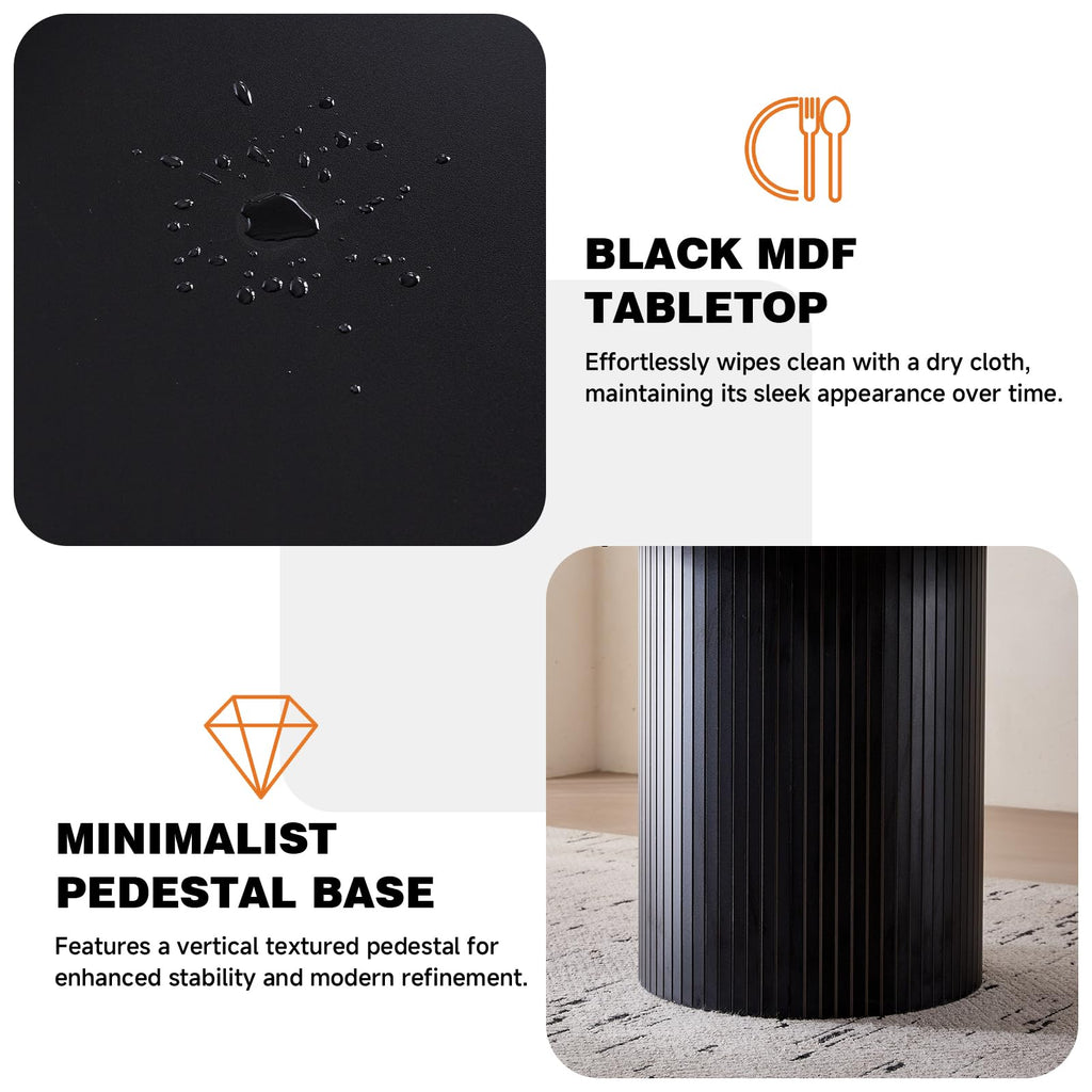 47" Modern Round Dining Table for 4 with Heavy Base, Black
