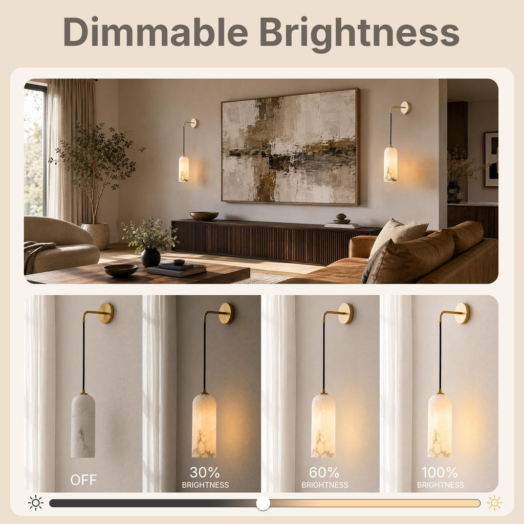 Gold Alabaster Wall Sconce Natural Marble Hanging Wall Light Dimmable E26