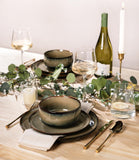 Ceramic Dinnerware Sets for 4, 12 Pieces Handmade Reactive Glaze Plates and Bowls Set, Scratch Resistant Dish Set