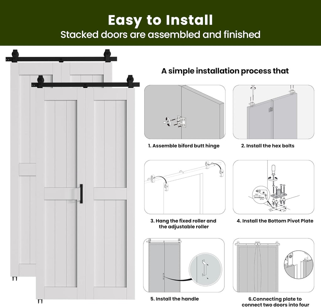 Bifold Barn Door 48'' x 84'',Bi-Fold Sliding Closet Doors with Hardware Kit Included,56'' Track Kit 