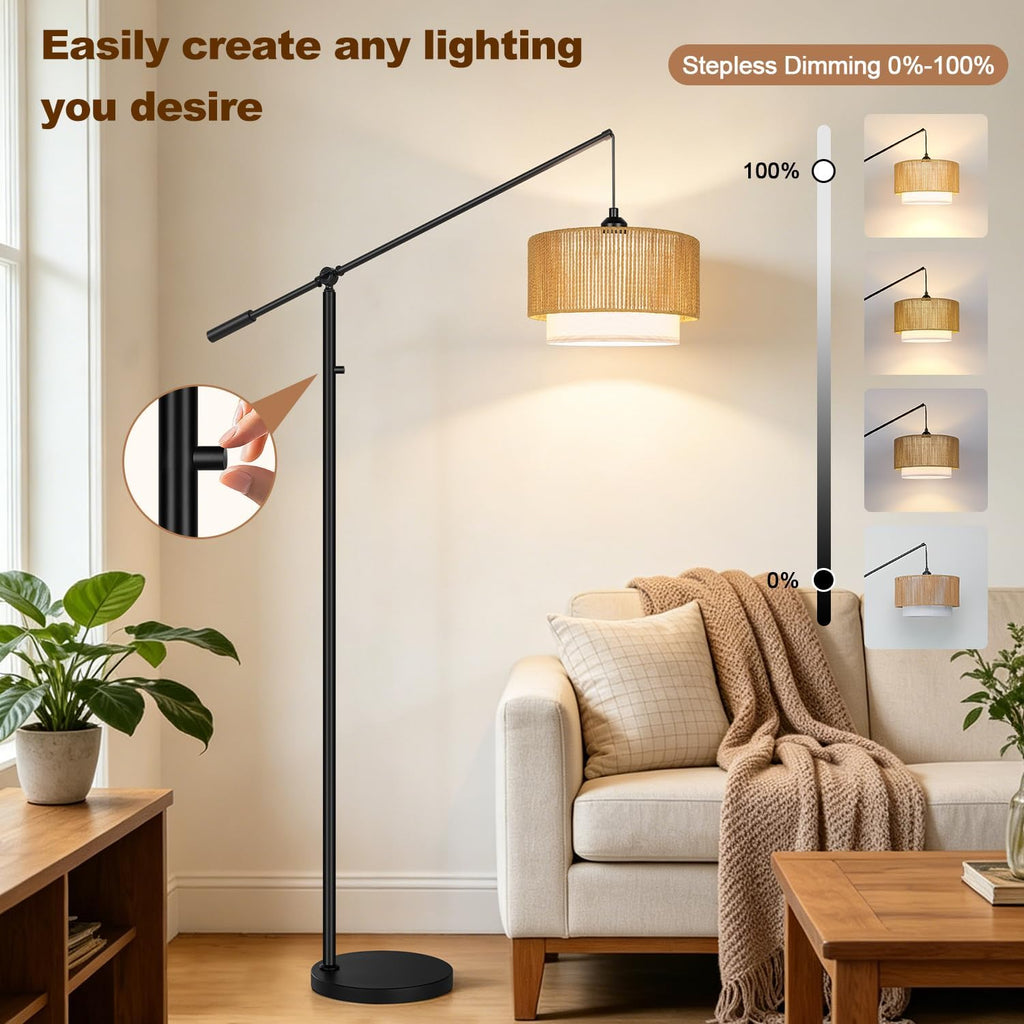 【Upgraded】Arc Dimmable Floor Lamps with Adjustable Swing Arm, 1100 Lumens Bulb Included