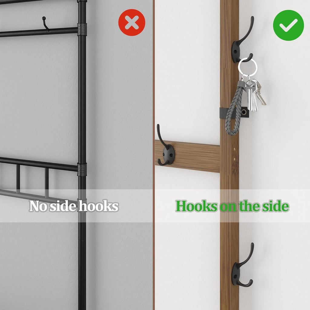 Hall Tree with bench and shoe storage, Entryway Bench with shoe storage, 6-in-1 Coat Rack with Cloth Bag and14 Coat