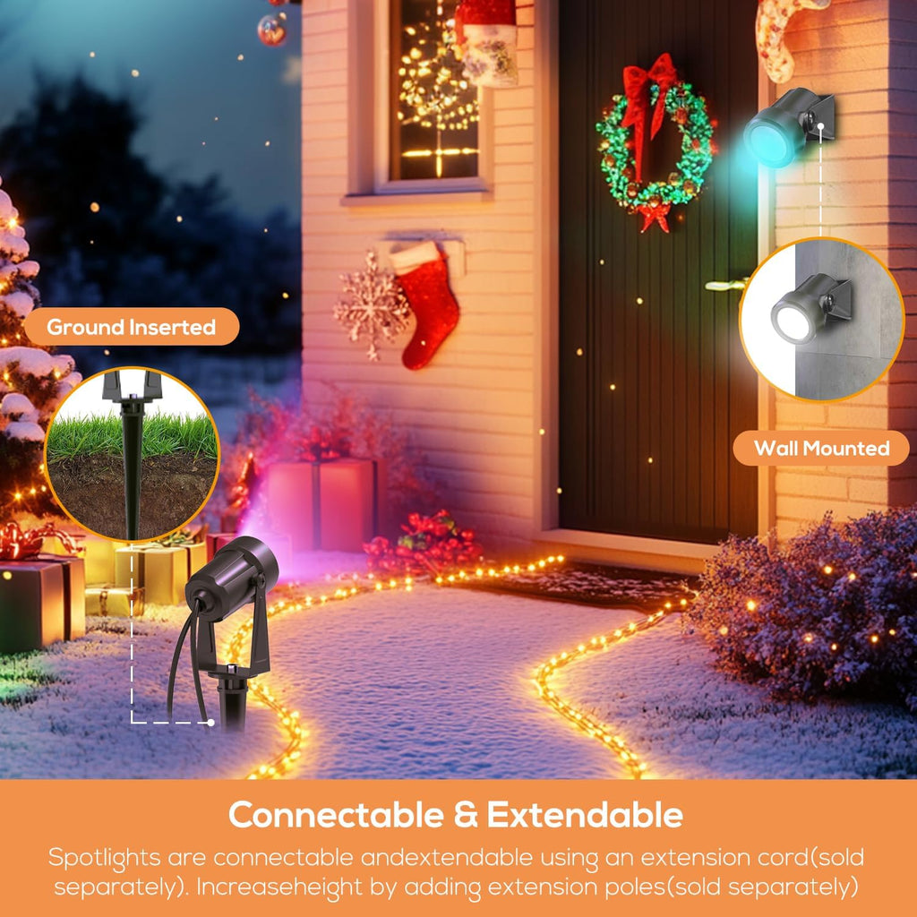 10 Pack Outdoor RGBW Landscape Lights, Color Changing Spot Uplights | Dusk to Dawn Sensor Controller with Remote
