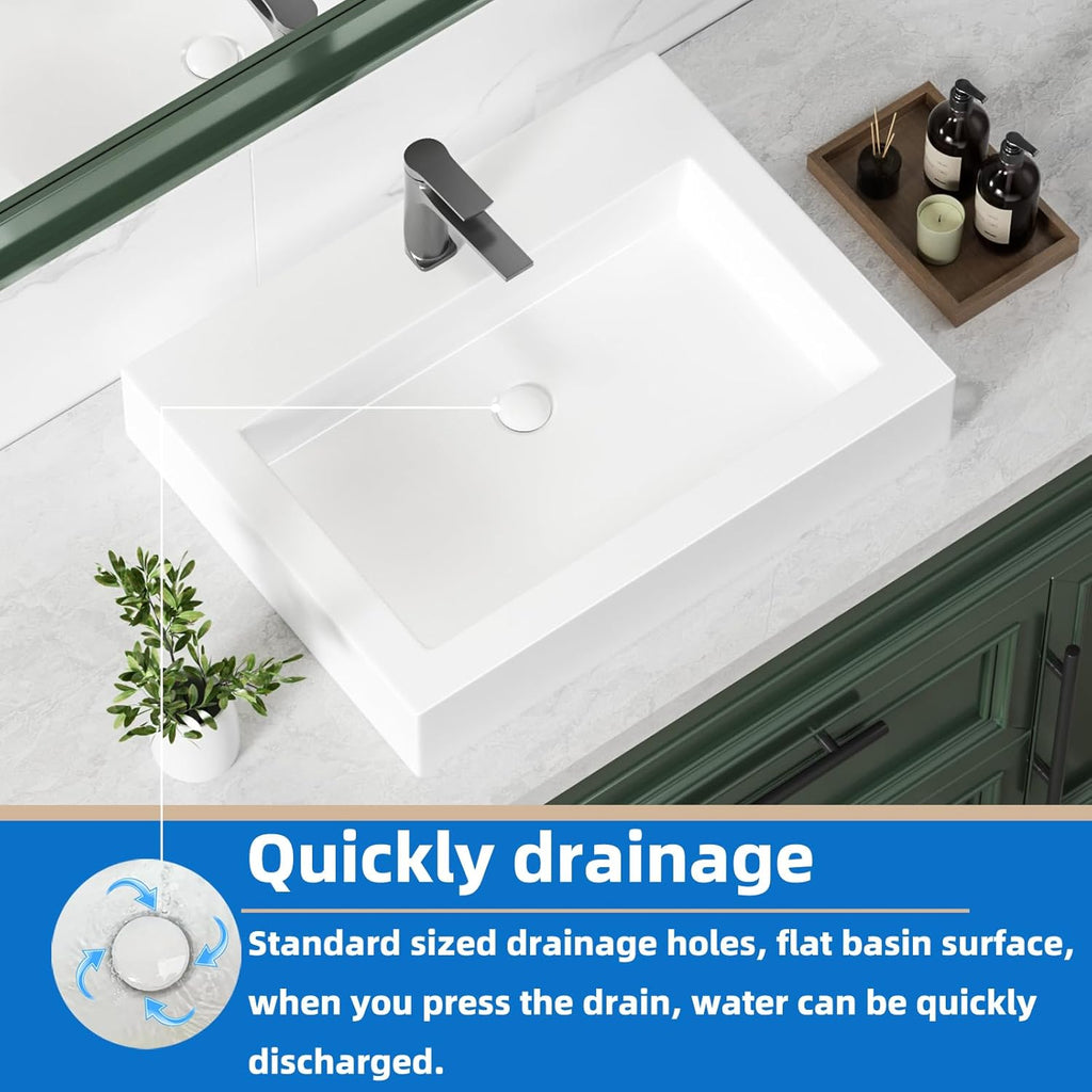 24 Inch Bathroom Sink Countertop Vessel Sink White Porcelain rectangular 24 x 18.3 Above Counter Bath Basin