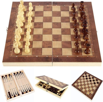 Chess Set, 3 in 1 Wooden Chess Board Game in Chess, Backgammon, Checkers