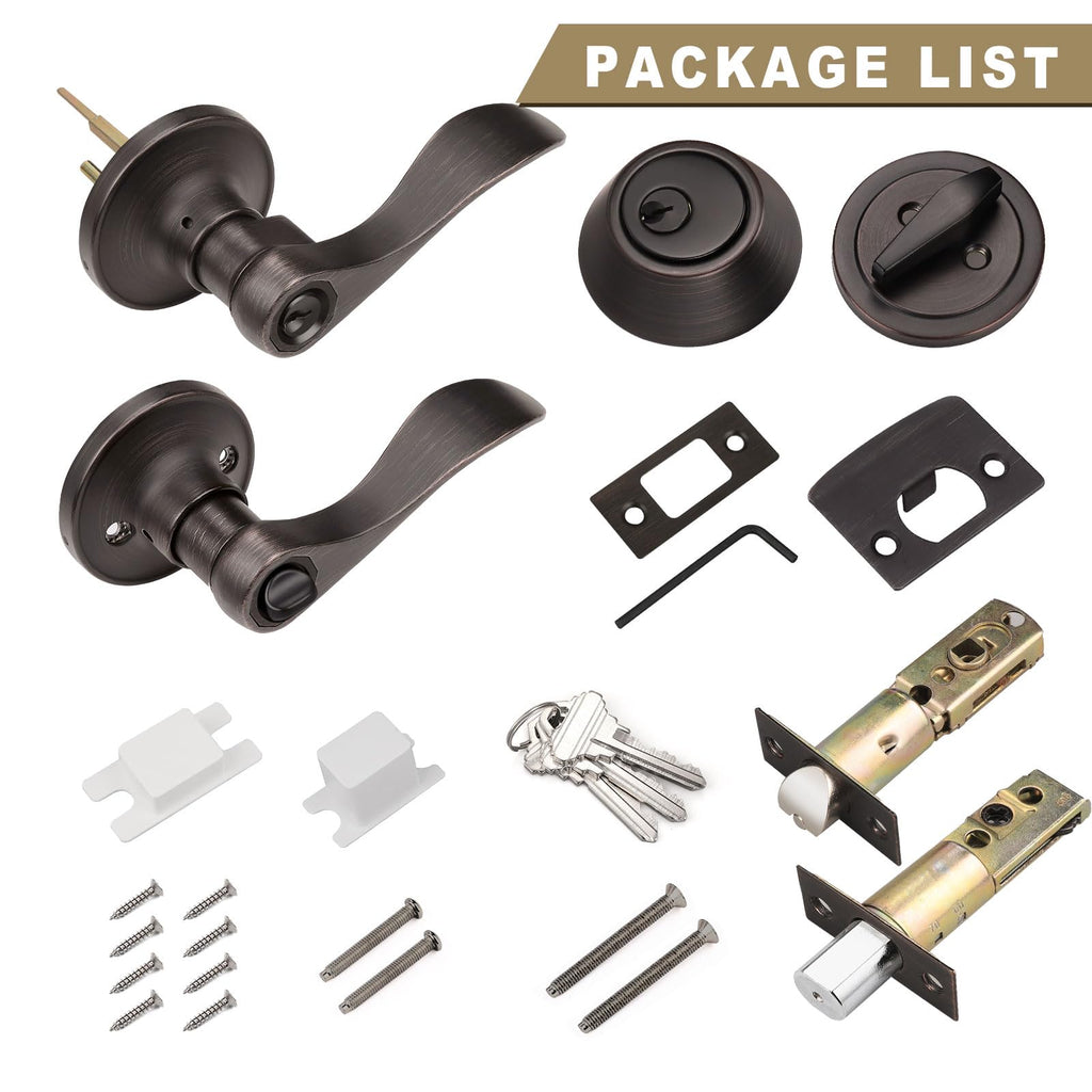 1 Pack Front Door Lockset with Single Cylinder Deadbolt, Oil Rubbed Bronze Door Lever Deadbolt Keyed Front Door Lock