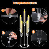 2 Sets 5 Arms Acrylic Candelabra Centerpieces for Tables, 27" Clear Candle Holder,Candlesticks Holder with LED Candles