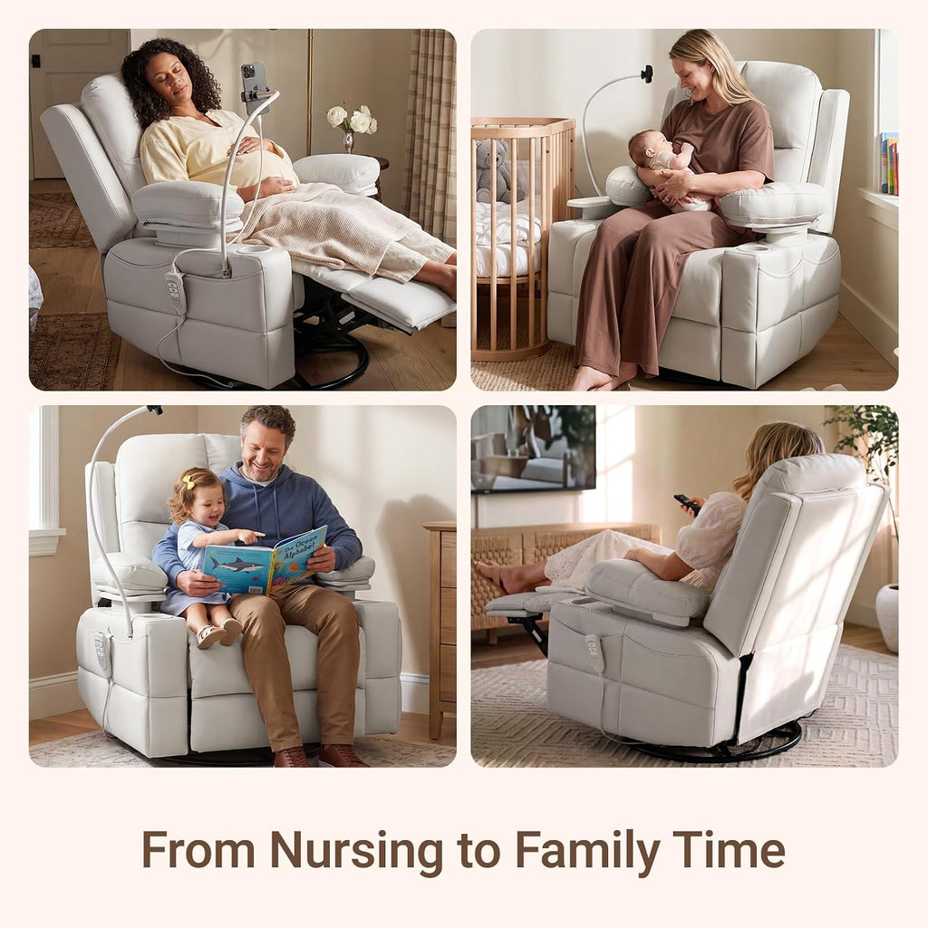 Lullapod Power Nursery Rocking Chair with HugAssist Armrest | Triple Motor Power Nursing Recliner with 270° Swivel