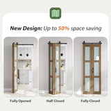 Bifold Barn Doors 30X84 (Double 15x84) with Frosted Glass and Hardware Kit Included, Brown,for Bedro
