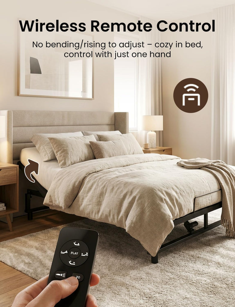 King Size Adjustable Bed Frame with Wireless Remote, Black-B