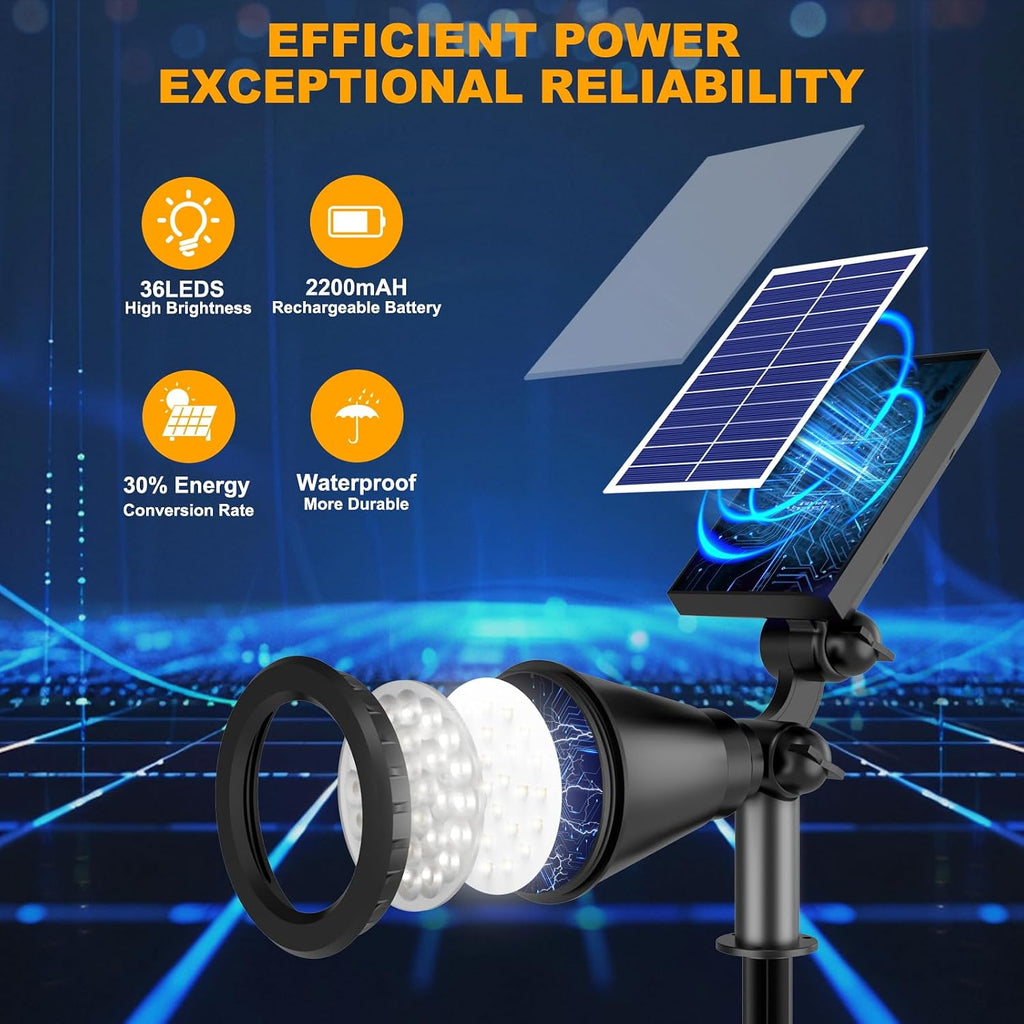 Solar Lights Outdoor Waterproof, 36 LEDs 1000LM Adjustable Solar Spot Lights Outdoor, 2-in-1 Solar Powered Spotlight
