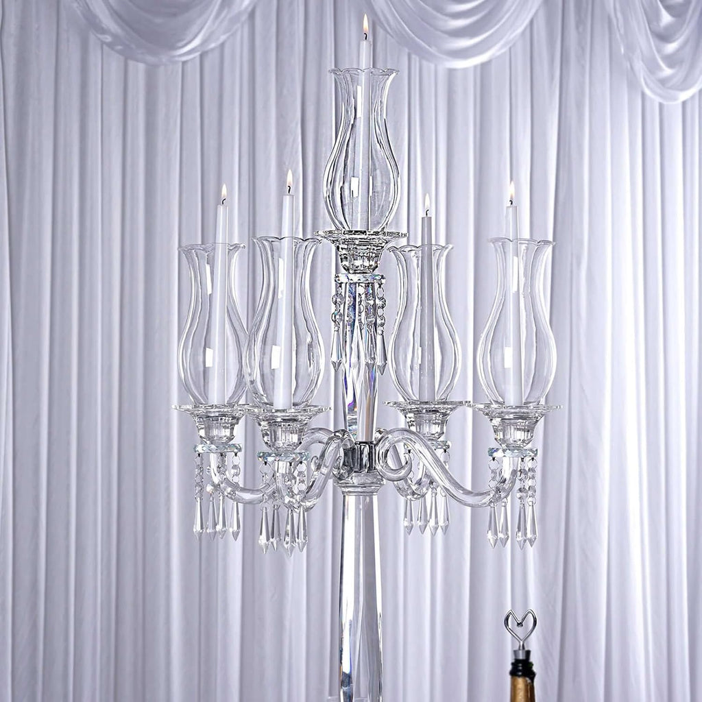 40" 5 Arm Premium Crystal Glass Taper Candle Holder Candelabra with Chandelier Chains
