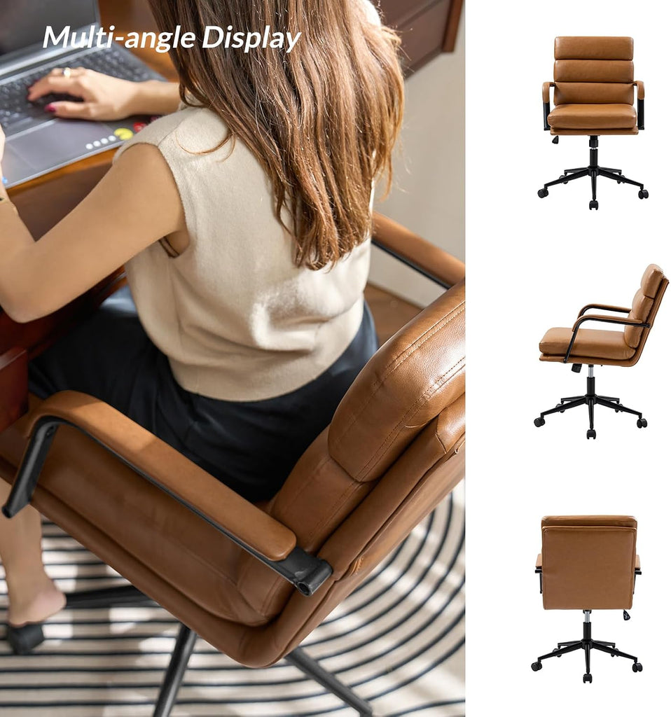 Modern Faux Leather Home with Tilt Lock & Metal Base, Desk Chair with Wheels & Padded Cushion, 360° Swivel Wide Seat