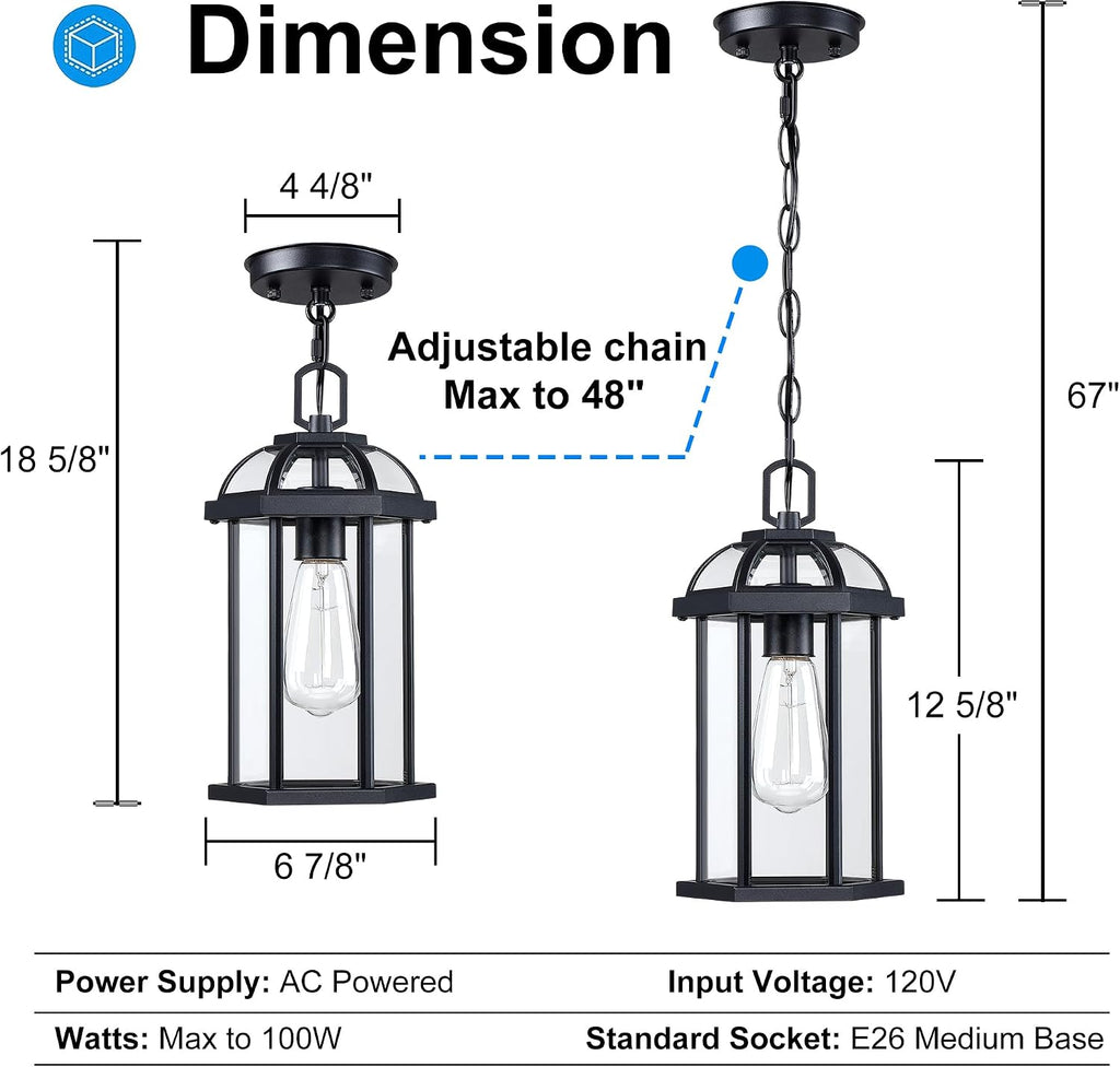 Outdoor Pendant Light,Modern Hanging Porch Light,Black Exterior Pendant Lighting Fixture