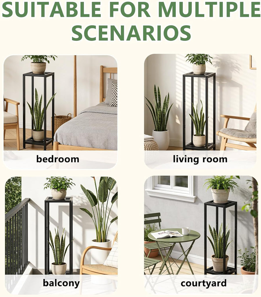 Metal Plant Stand, 2-Tier Indoor Outdoor Flower Pot Holder, 40*11.81*11.81 Inch, 230 lb Capacity, Adjustable Feet