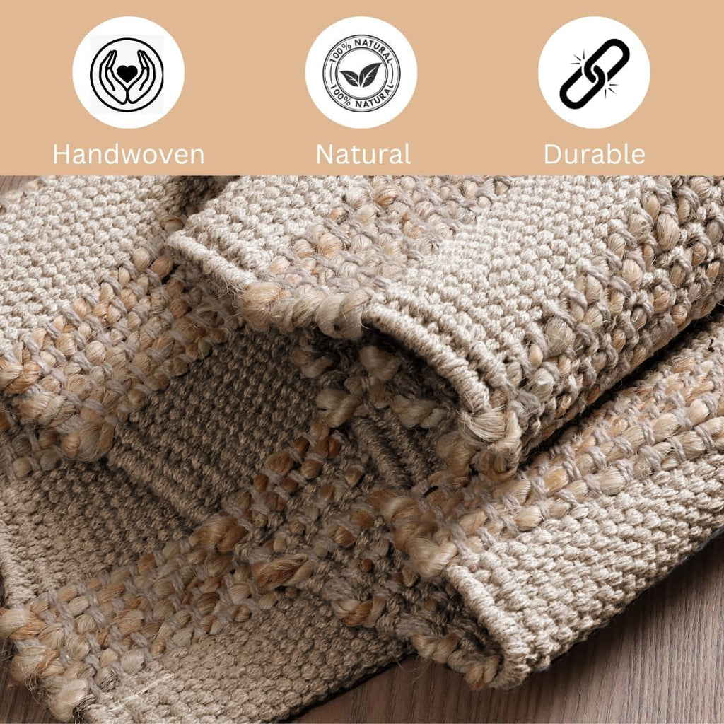 Area Rug Farmhouse 2x3 Feet - Hand Woven Jute Cotton Rug Bohemian Rustic Vintage - Non Slip Floor Rug Living Room
